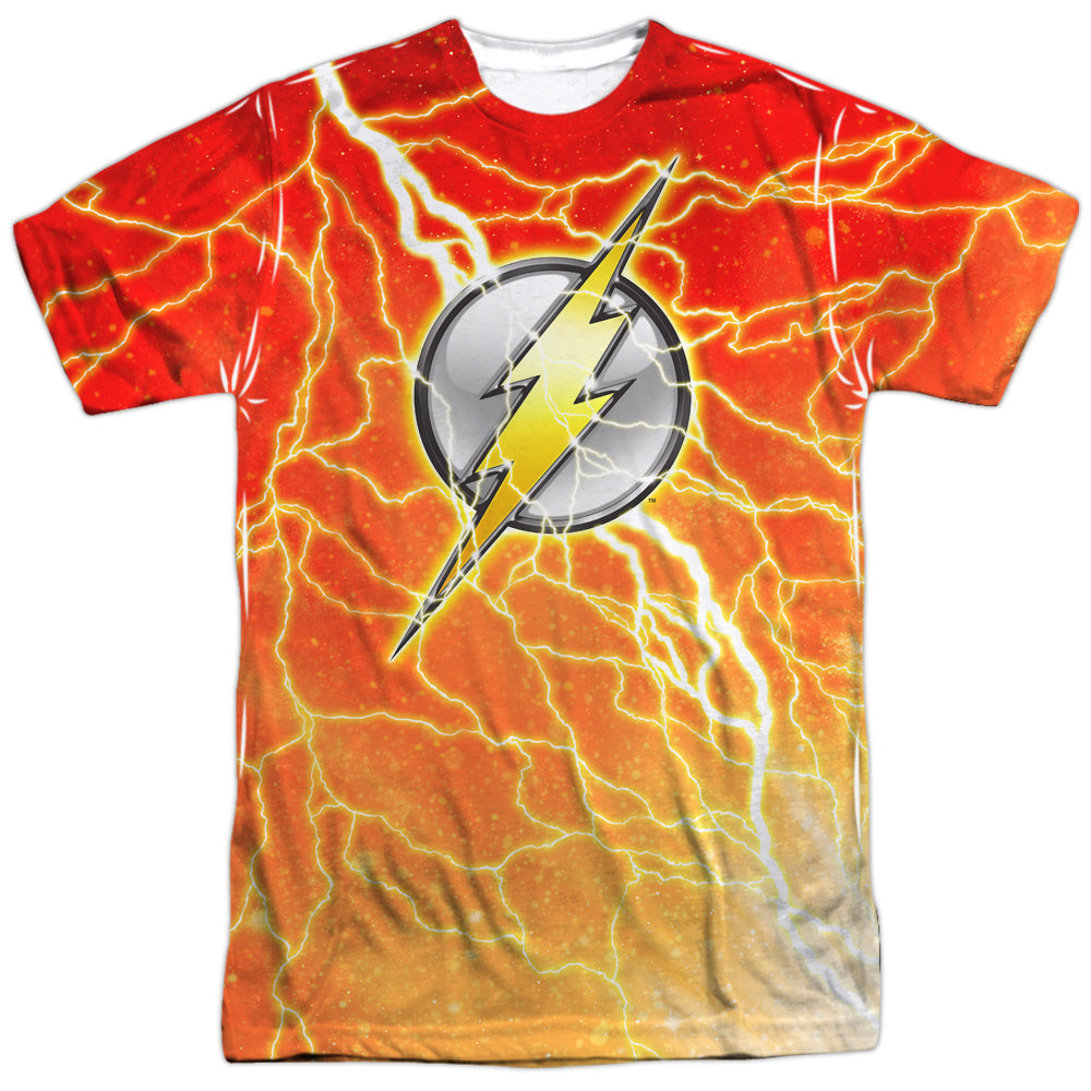Jla/lightning Logo -  S/s Adult 100% Poly Crew - White