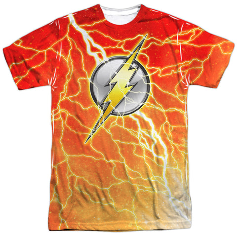 Jla/lightning Logo -  S/s Adult 100% Poly Crew - White