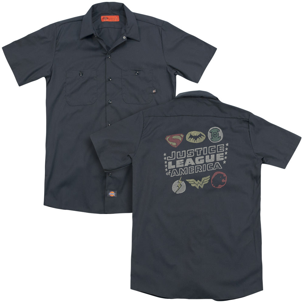 Jla/symbols (back Print) - Adult Work Shirt - Charcoal