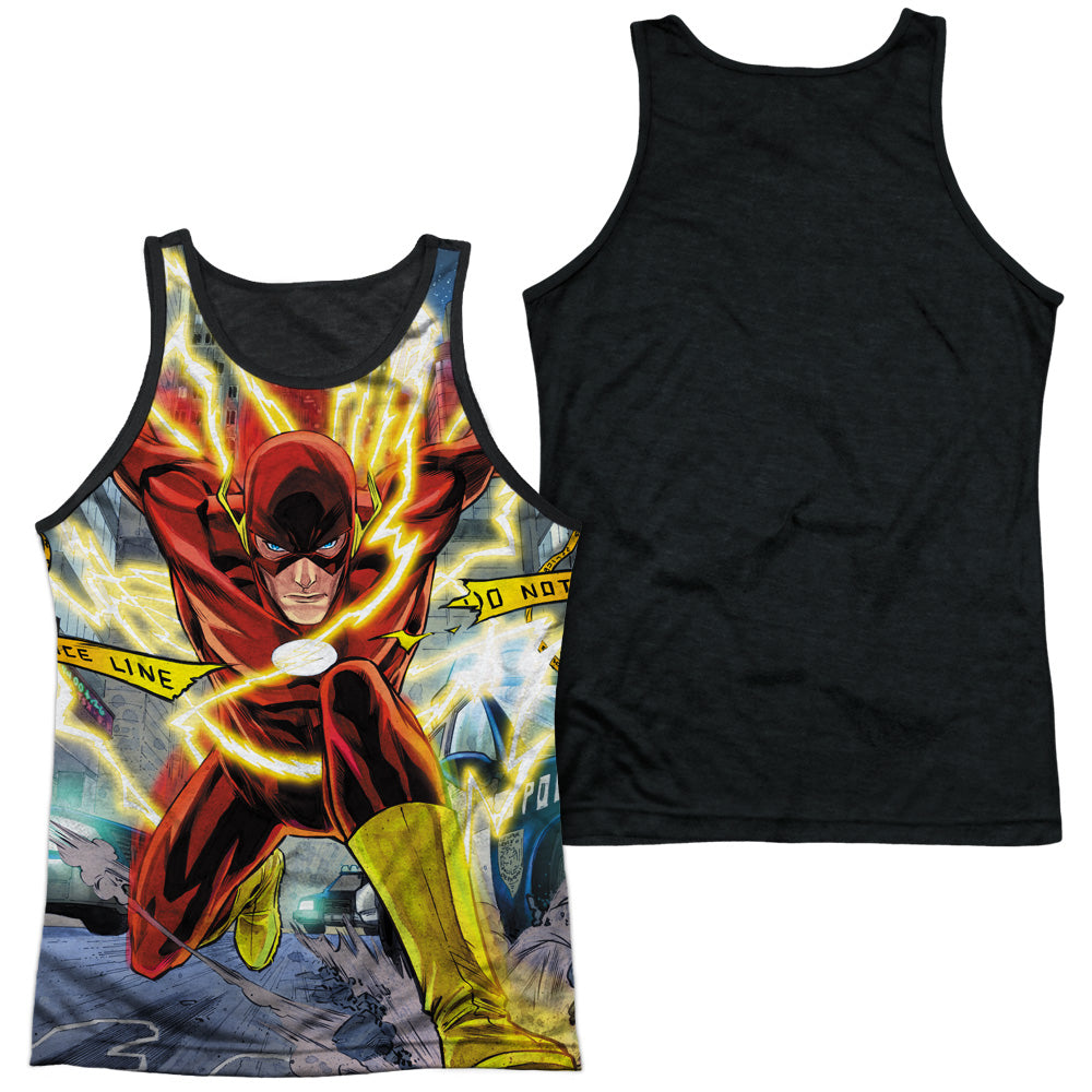 Jla/police Line-adult Poly Tank Top Black Back-white