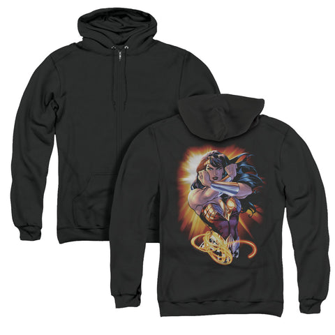 Jla/wonder Rays (back Print) - Adult Zipper Hoodie-black