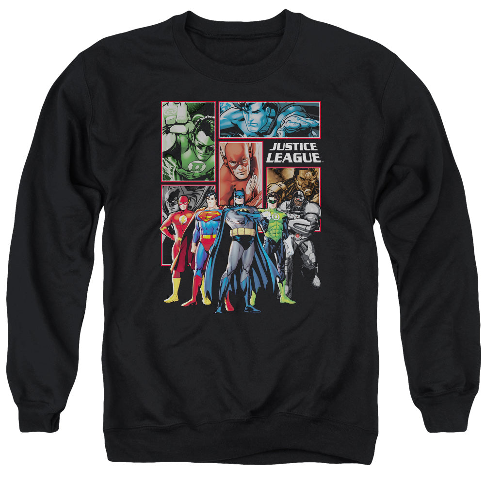 Jla/new Jla Panels - Adult Crewneck Sweatshirt - Black