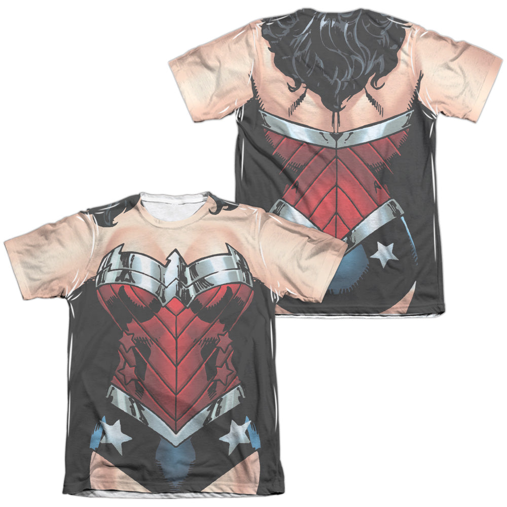 Jla/wonder 52 (front/back Print)-adult Poly/cotton S/s Tee-white
