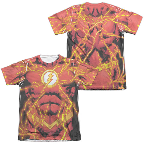 Jla/flash 52 Bolt (front/back Print)-adult Poly/cotton S/s Tee-white