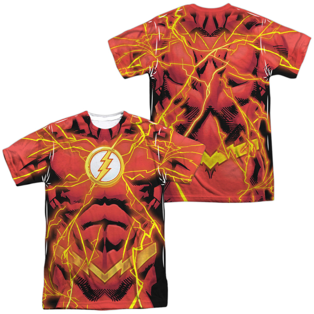 Jla/flash 52 Bolt (front/back Print)-s/s Adult Poly Crew-white