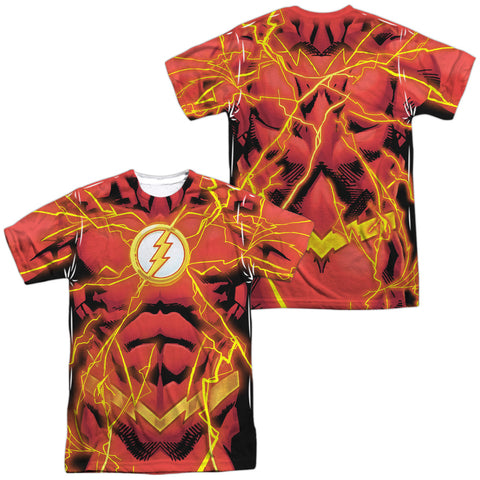 Jla/flash 52 Bolt (front/back Print)-s/s Adult Poly Crew-white