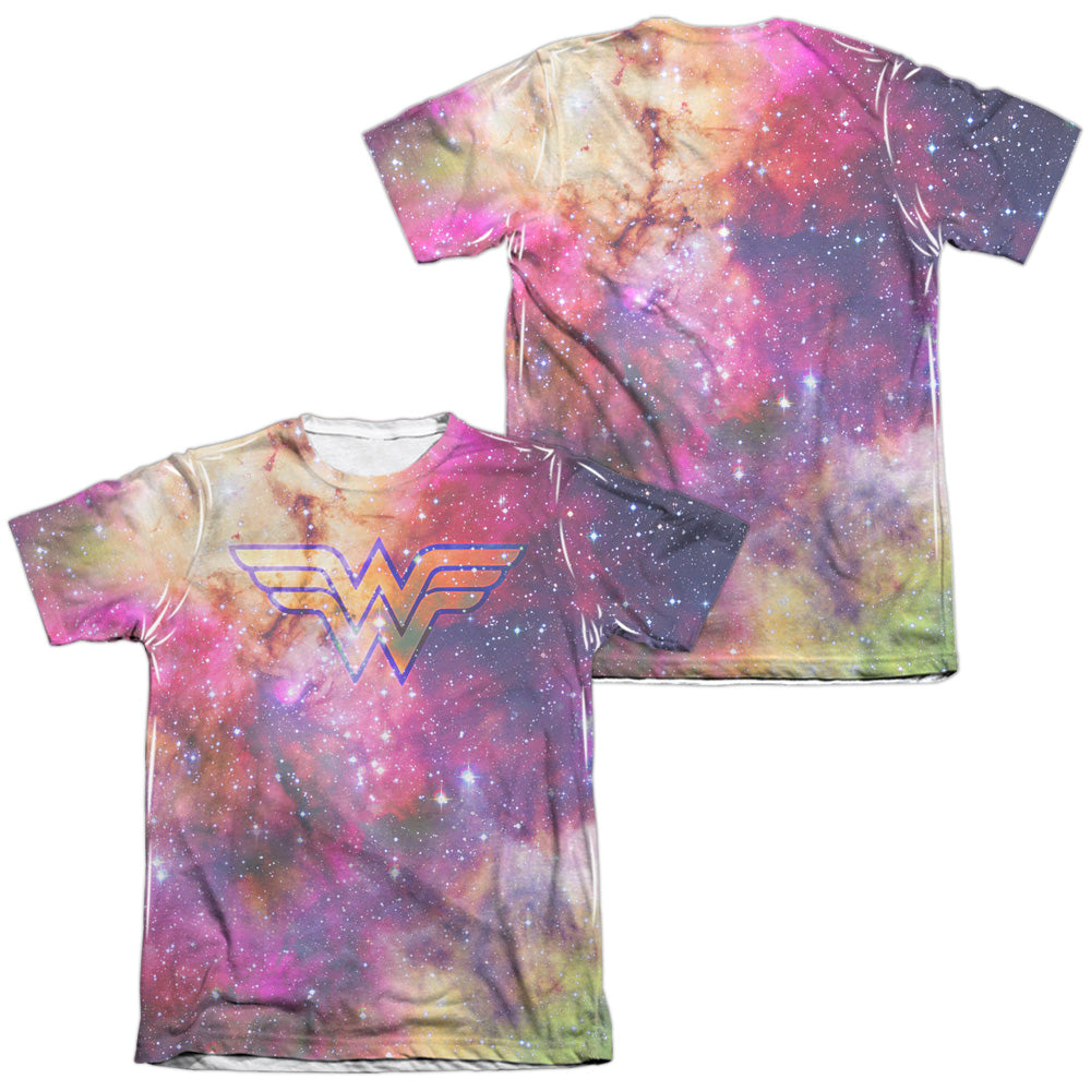 Jla/wonder Galaxy (front/back Print)-adult Poly/cotton S/s Tee-white