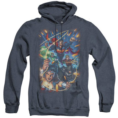 Jla/under Attack-adult Heather Hoodie-navy
