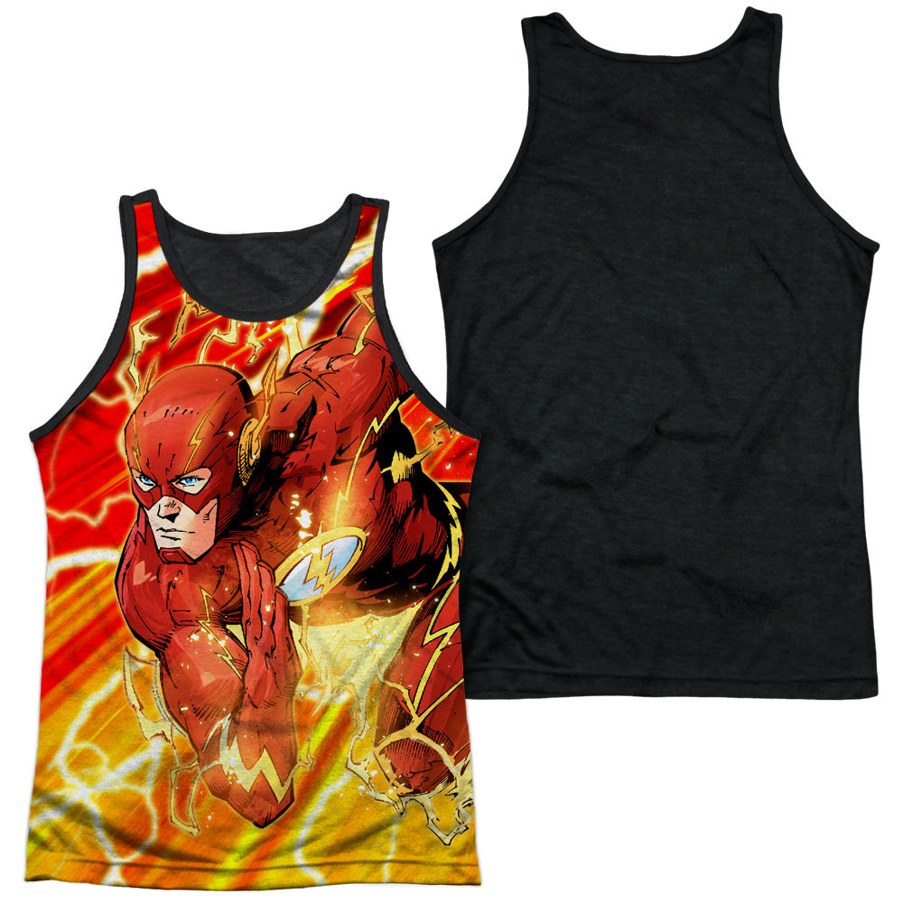 Jla/lightning Dash-adult Poly Tank Top Black Back-white