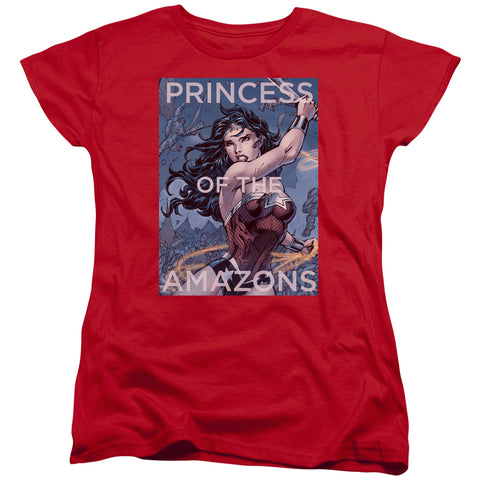 Jla/princess Of The Amazons-s/s Womens Tee-red