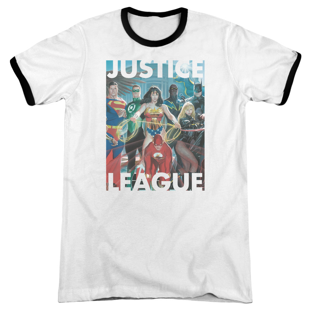 Jla/hall Of Justice - Adult Ringer - White/black
