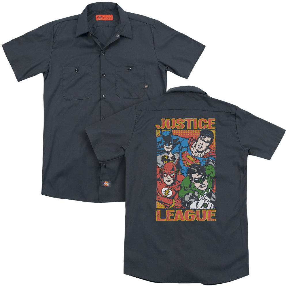 Jla/hero Mashup(back Print) - Adult Work Shirt - Charcoal
