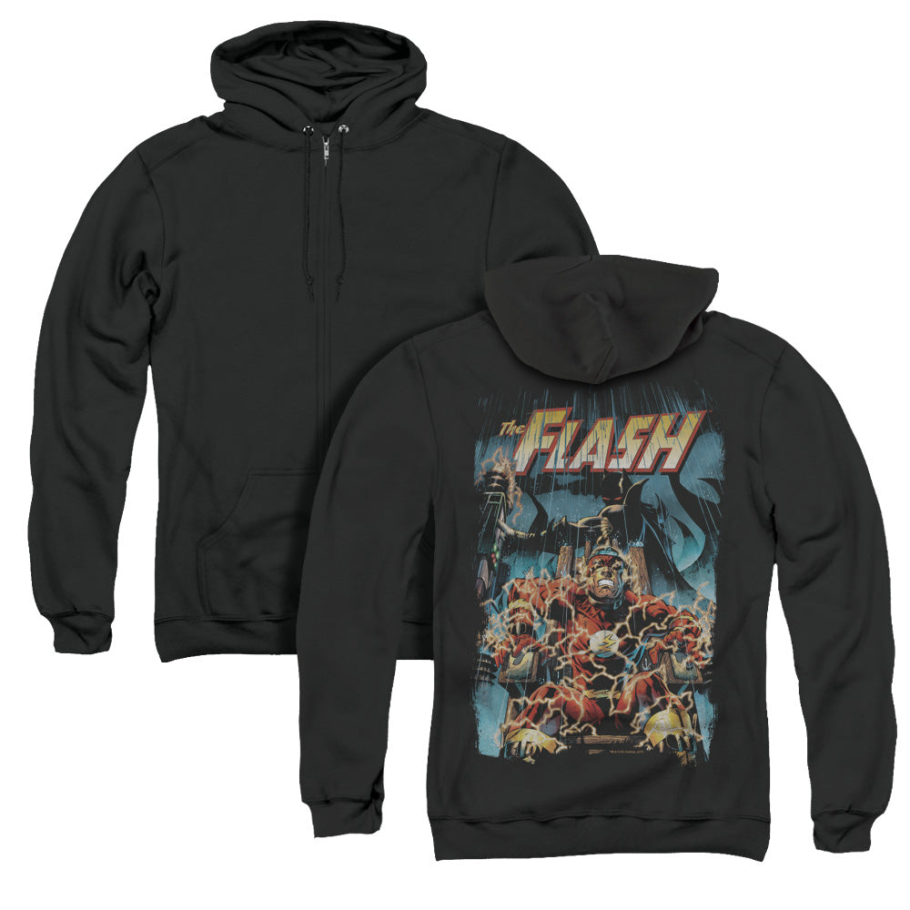 Jla/electric Chair (back Print) - Adult Zipper Hoodie-black