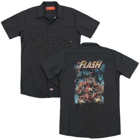 Jla/electric Chair(back Print) - Adult Work Shirt - Black