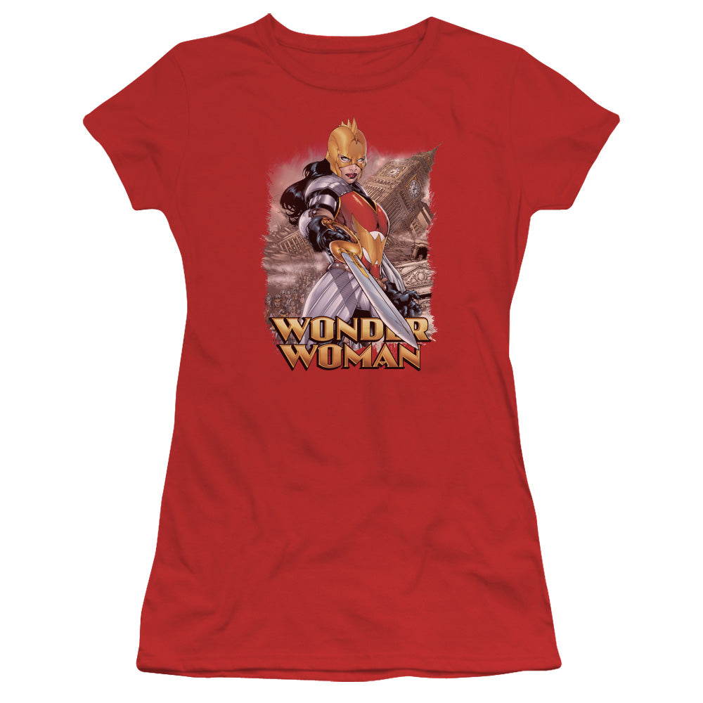 Jla/wonder Woman-s/s Junior Sheer-red