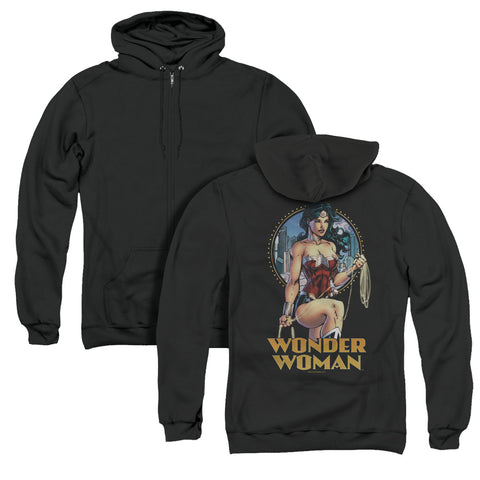 Jla/city Warrior (back Print) - Adult Zipper Hoodie-black