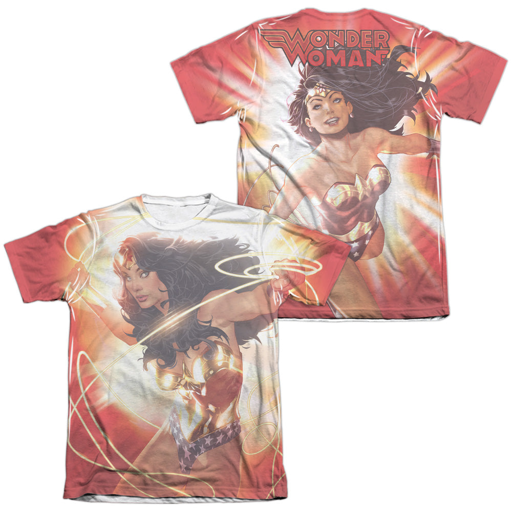 Jla/wonder Glow (front/back Print)-adult Poly/cotton S/s Tee-white