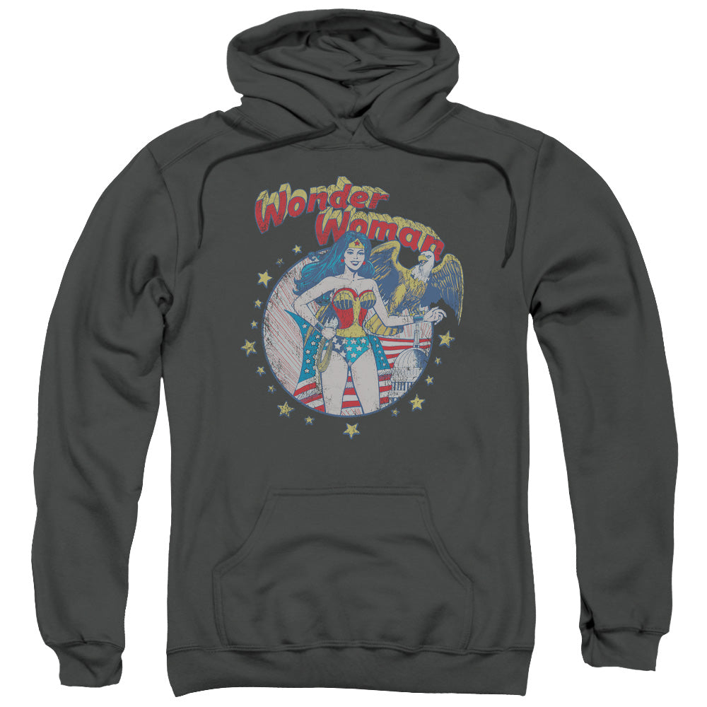 Jla/at Your Service-adult Pull-over Hoodie-charcoal