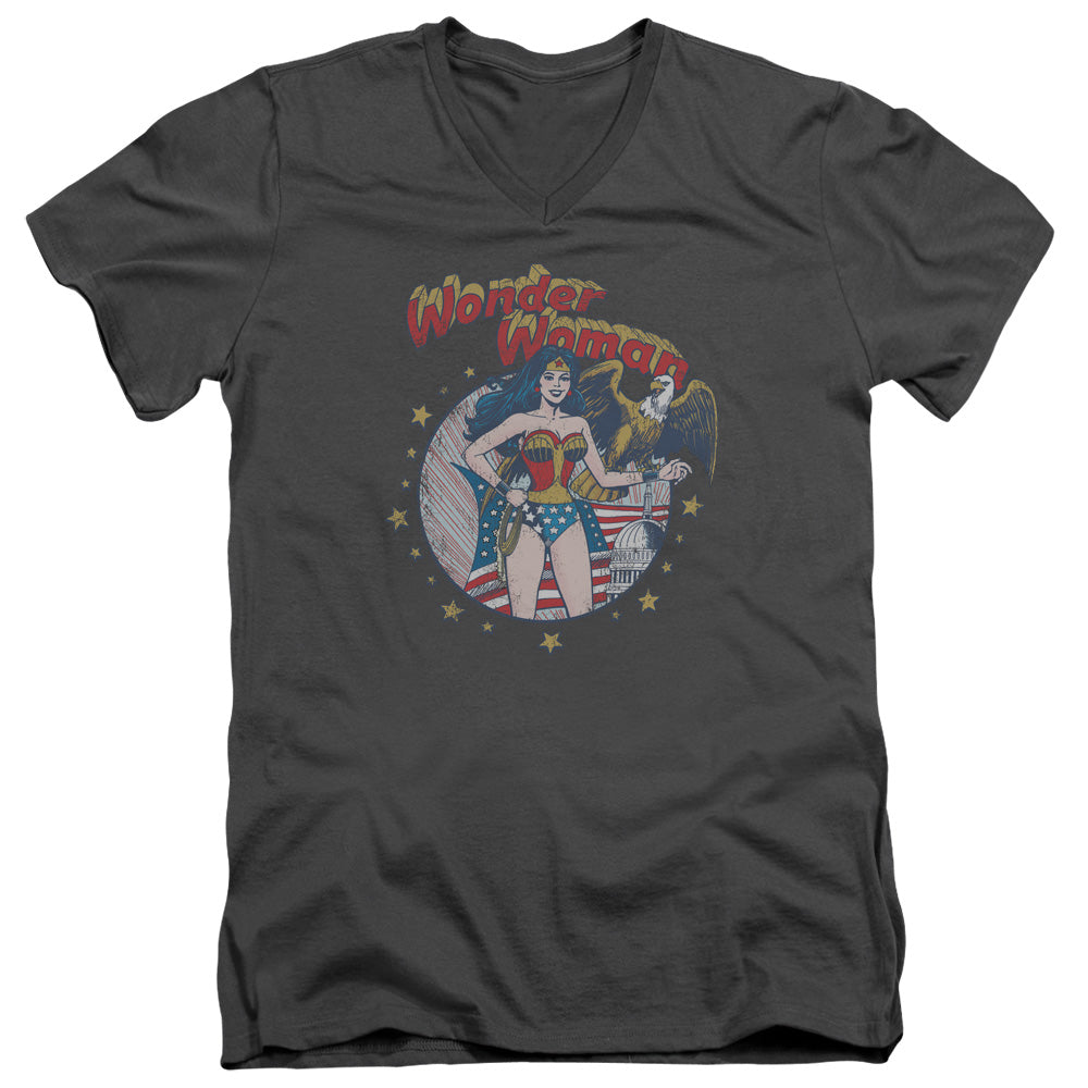 Jla/at Your Service-s/s Adult V-neck 30/1-charcoal