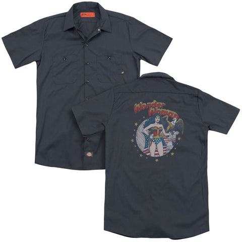 Jla/at Your Service(back Print) - Adult Work Shirt - Charcoal