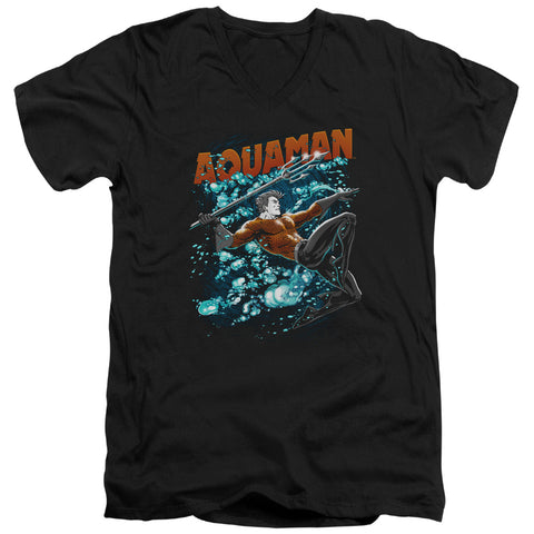 Jla/aqua Bubbles-s/s Adult V-neck 30/1-black
