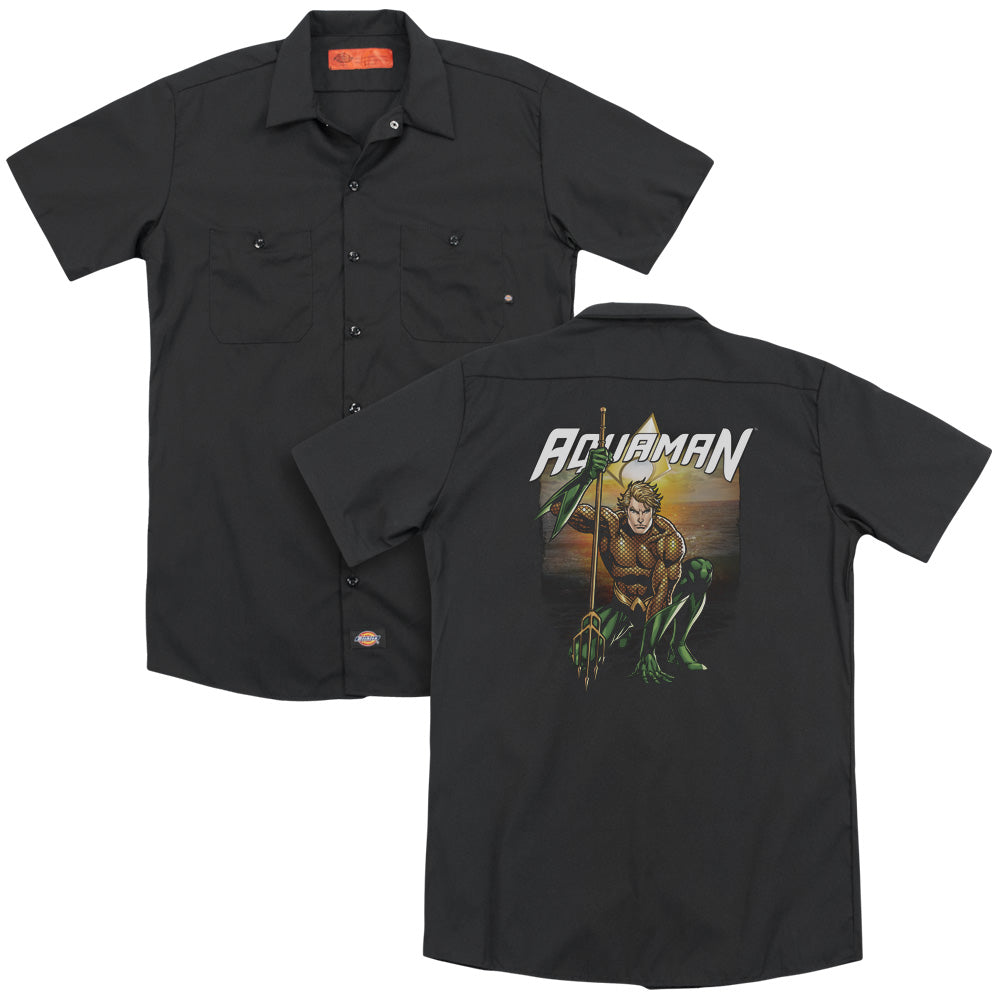 Jla/beach Sunset(back Print) - Adult Work Shirt - Black