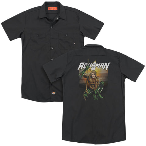 Jla/beach Sunset(back Print) - Adult Work Shirt - Black