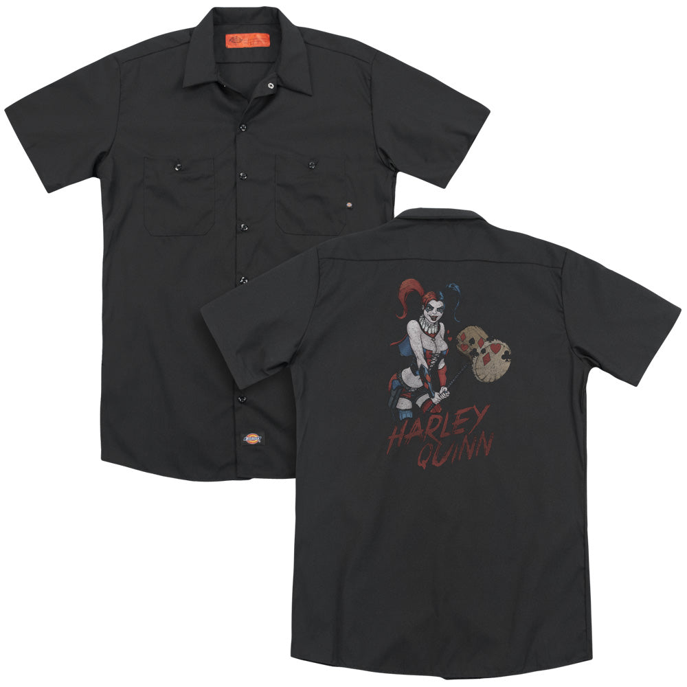 Jla/harley Hammer(back Print) - Adult Work Shirt - Black