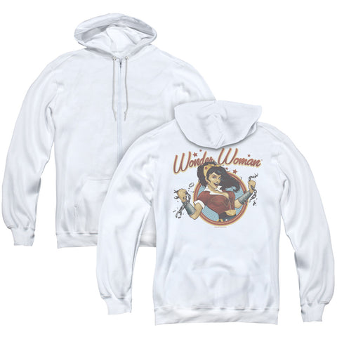 Jla/wonder Break (back Print) - Adult Zipper Hoodie-white