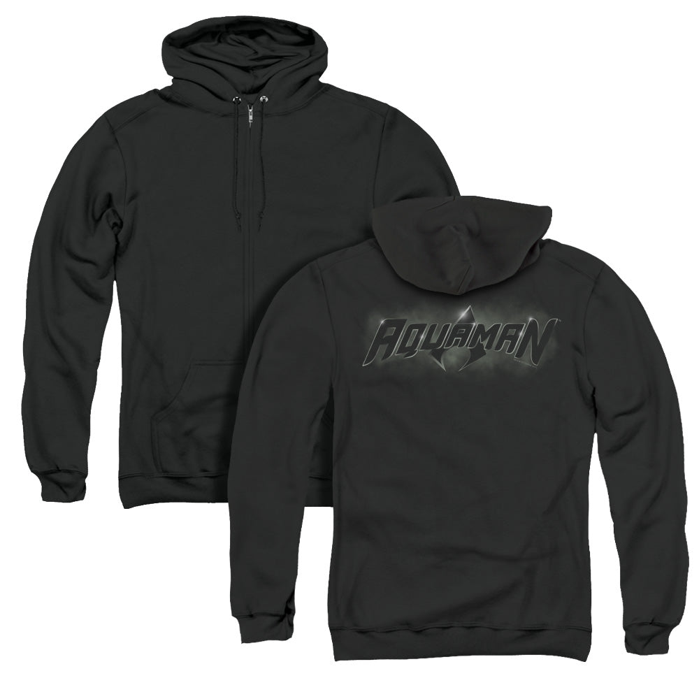 Jla/aquaman Title (back Print) - Adult Zipper Hoodie-black