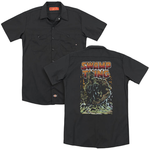 Jla/swamp Thing (back Print) - Adult Work Shirt - Black