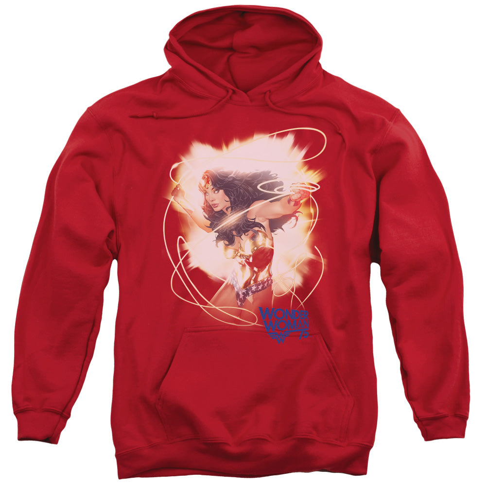 Wonder Woman/75th Burst-adult Pull-over Hoodie-red