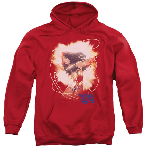 Wonder Woman/75th Burst-adult Pull-over Hoodie-red