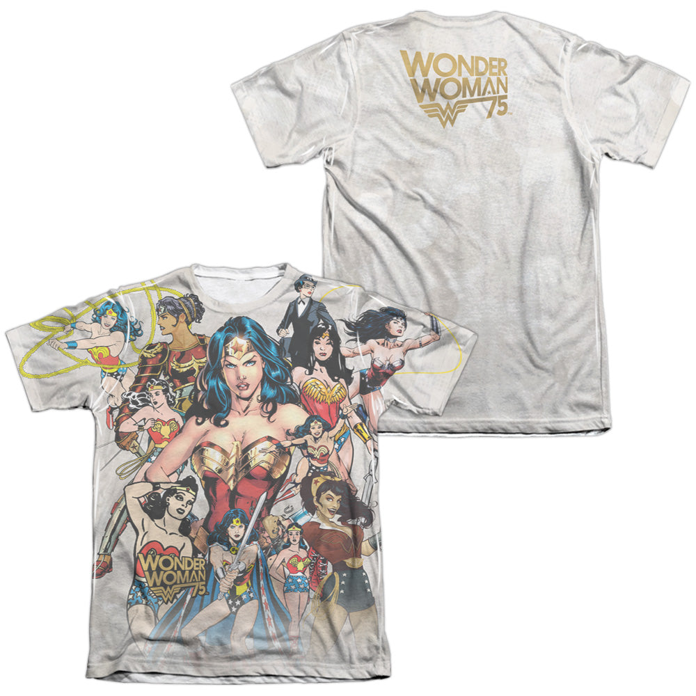 Wonder Woman/75th Collage (front/back Print)-adult Poly/cotton S/s Tee-white