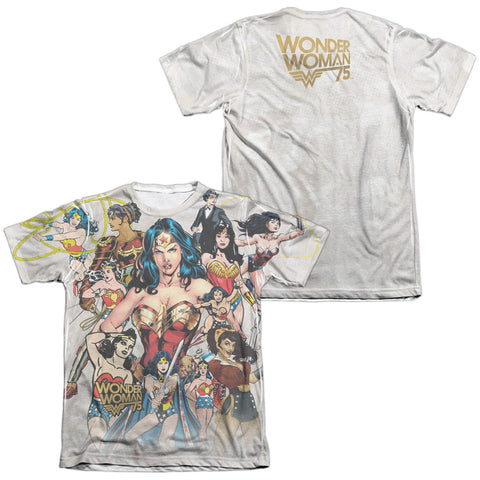 Wonder Woman/75th Collage (front/back Print)-adult Poly/cotton S/s Tee-white