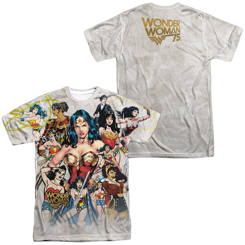 Wonder Woman/75th Collage (front/back Print)-s/s Adult Poly Crew-white
