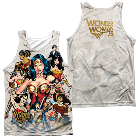 Wonder Woman/75th Collage (front/back Print)-adult Poly Tank Top-white