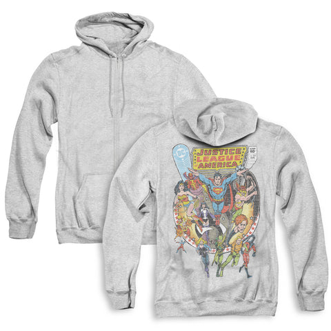Jla/team Up (back Print) - Adult Zipper Hoodie-athletic Heather