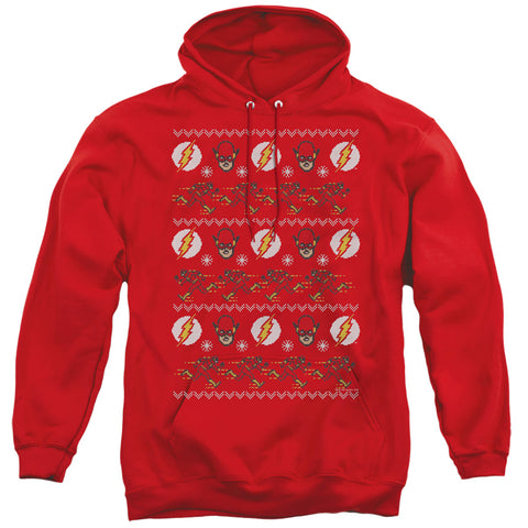 Dc Flash/the Flash Ugly Christmas Sweater-adult Pull-over Hoodie-red