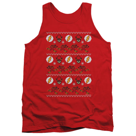 Dc Flash/the Flash Ugly Christmas Sweater-adult Tank-red