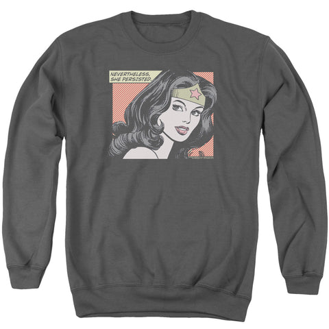 Wonder Woman/she Persisted-adult Crewneck Sweatshirt-charcoal