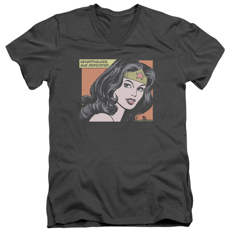 Wonder Woman/she Persisted-s/s Adult V-neck 30/1-charcoal