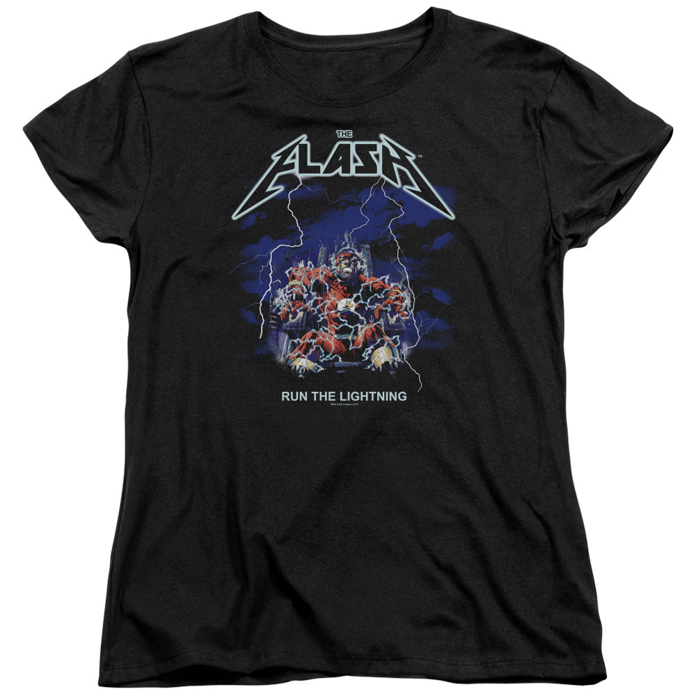Dc Flash/run The Lightning-s/s Women's Tee-black