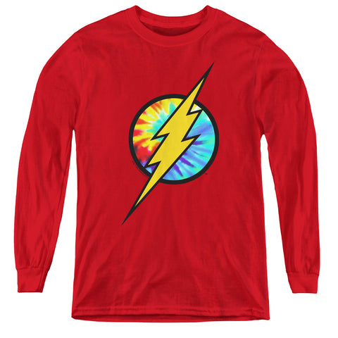 Dc Flash/tie Dye Flash Logo-youth Long Sleeve Tee-red