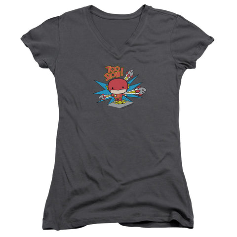 Dc Flash/too Slow-junior V-neck-charcoal