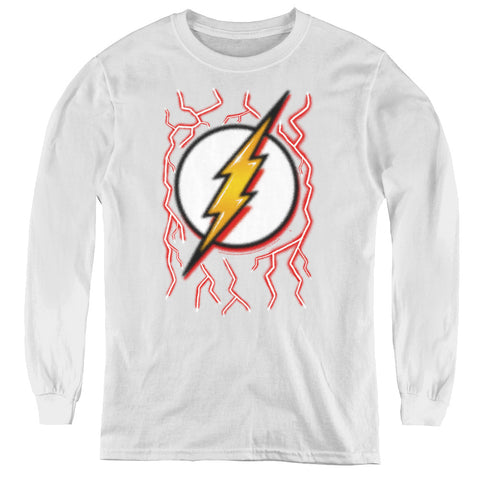 Dc Flash/airbrush Bolt-youth Long Sleeve Tee-white