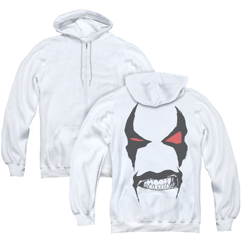 Jla/lobo Face (back Print) - Adult Zipper Hoodie-white