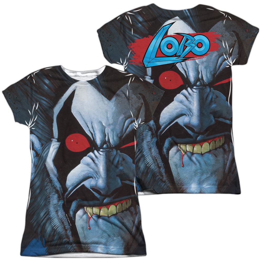 Jla/bit Lip (front/back Print)-s/s Junior Poly Crew-white
