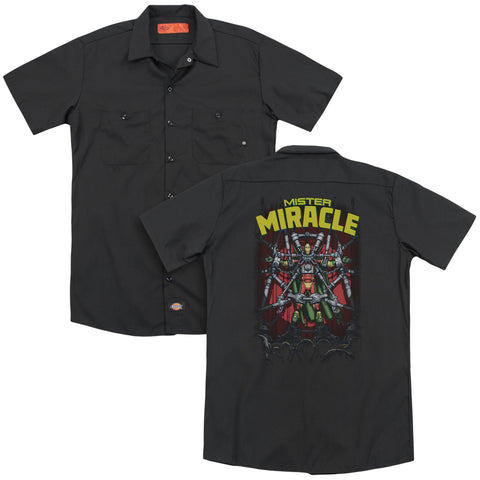 Jla/mister Miracle (back Print) - Adult Work Shirt - Black