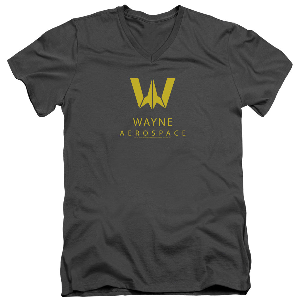 Justice League Movie/wayne Aerospace-s/s Adult V-neck 30/1-charcoal